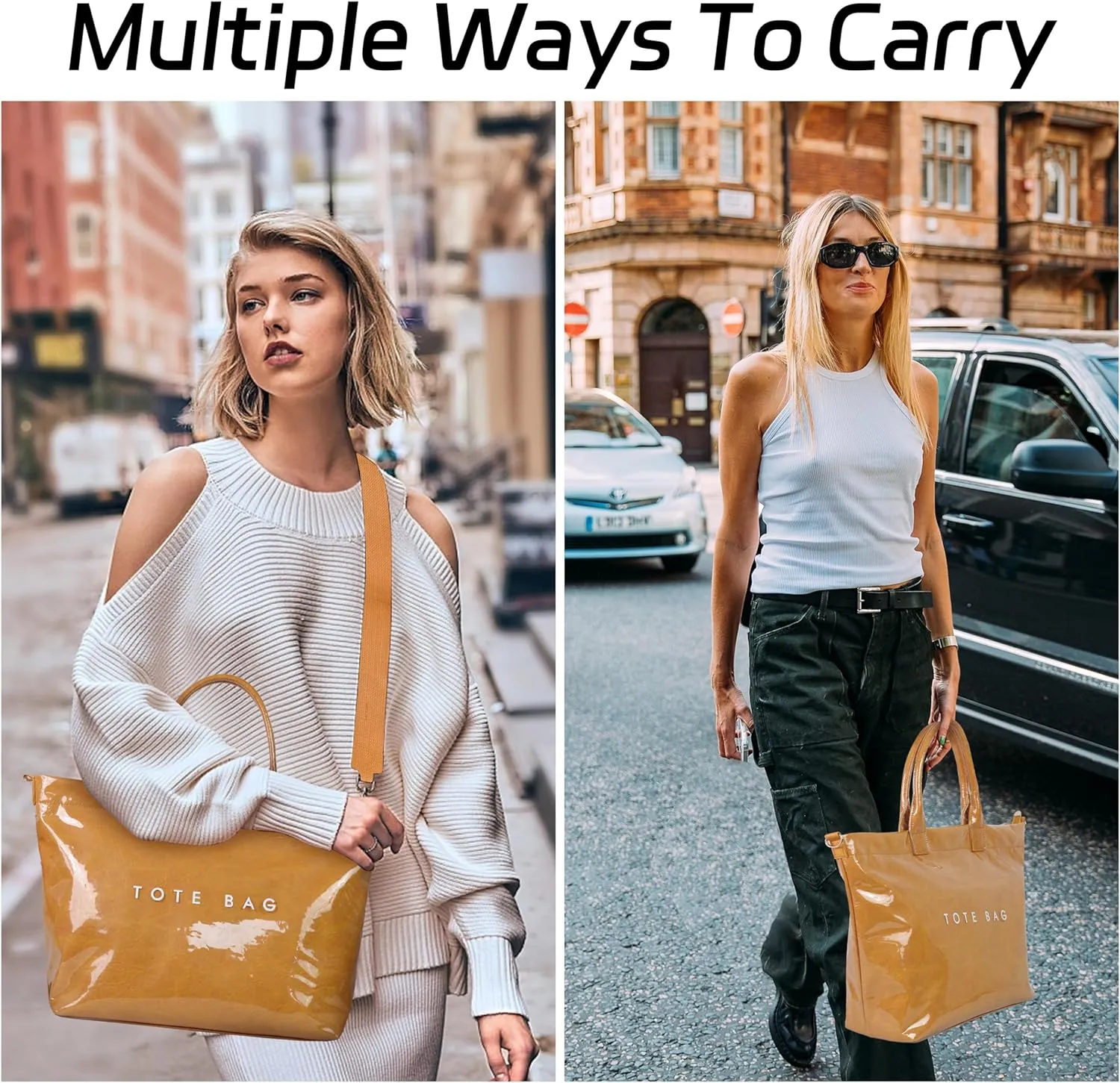 Large PVC Tote Bag for Women Letters Print Handbags Kraft Paper Shoulder Bag for Work Travel