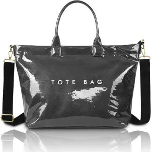 Large PVC Tote Bag for Women Letters Print Handbags Kraft Paper Shoulder Bag for Work Travel