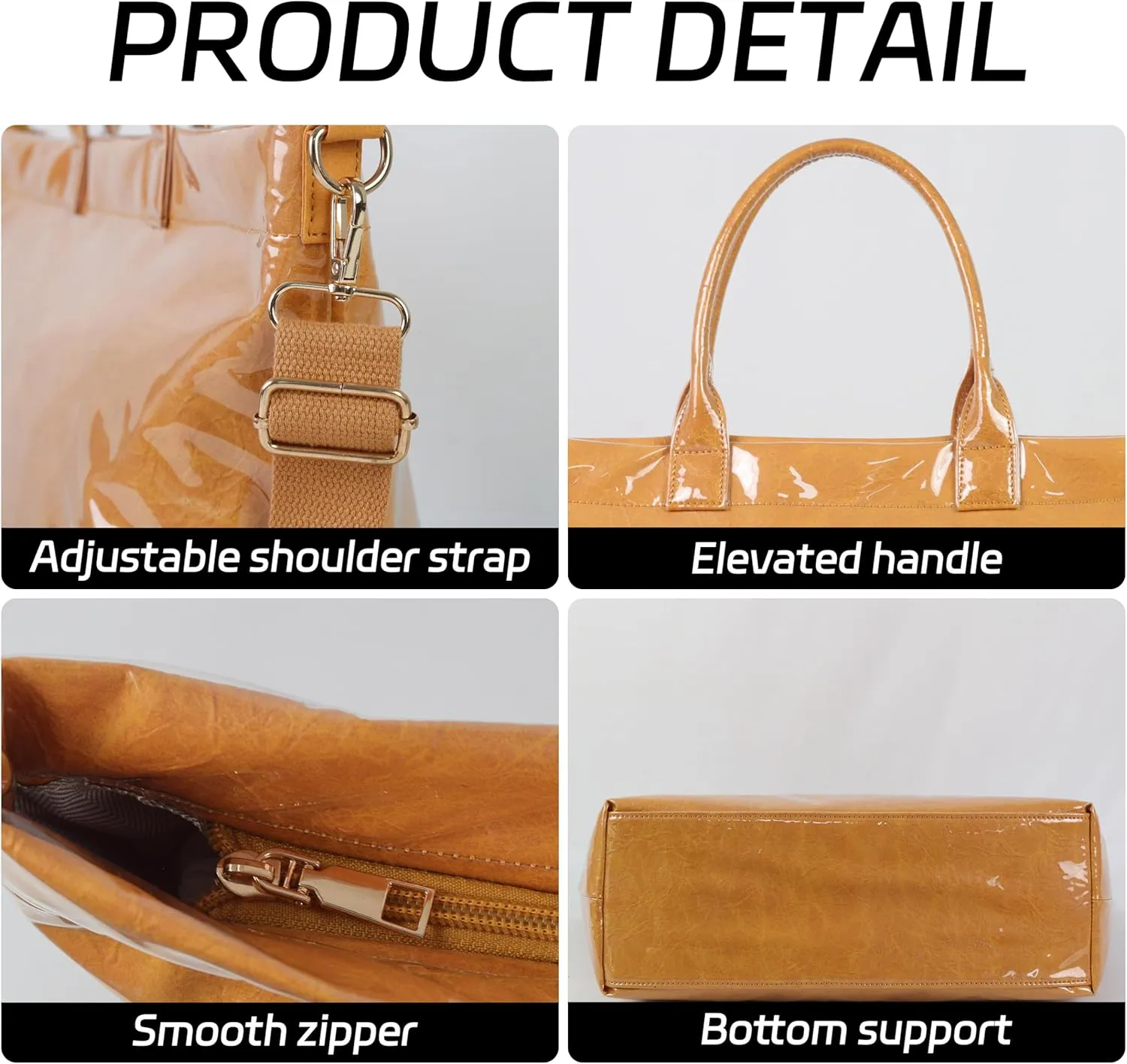 Large PVC Tote Bag for Women Letters Print Handbags Kraft Paper Shoulder Bag for Work Travel