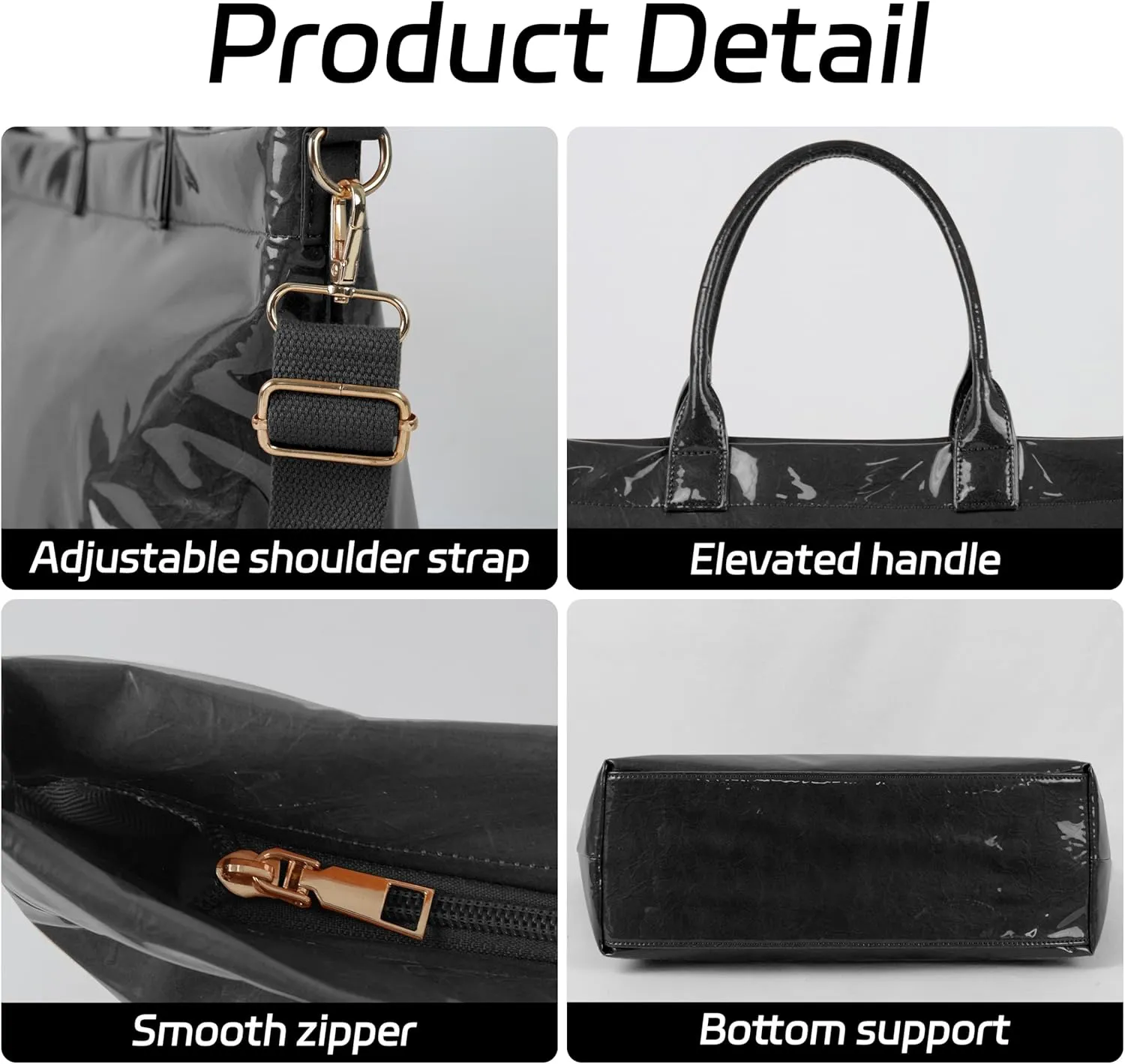 Large PVC Tote Bag for Women Letters Print Handbags Kraft Paper Shoulder Bag for Work Travel