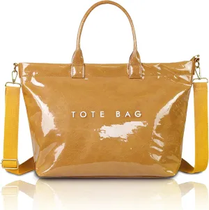 Large PVC Tote Bag for Women Letters Print Handbags Kraft Paper Shoulder Bag for Work Travel