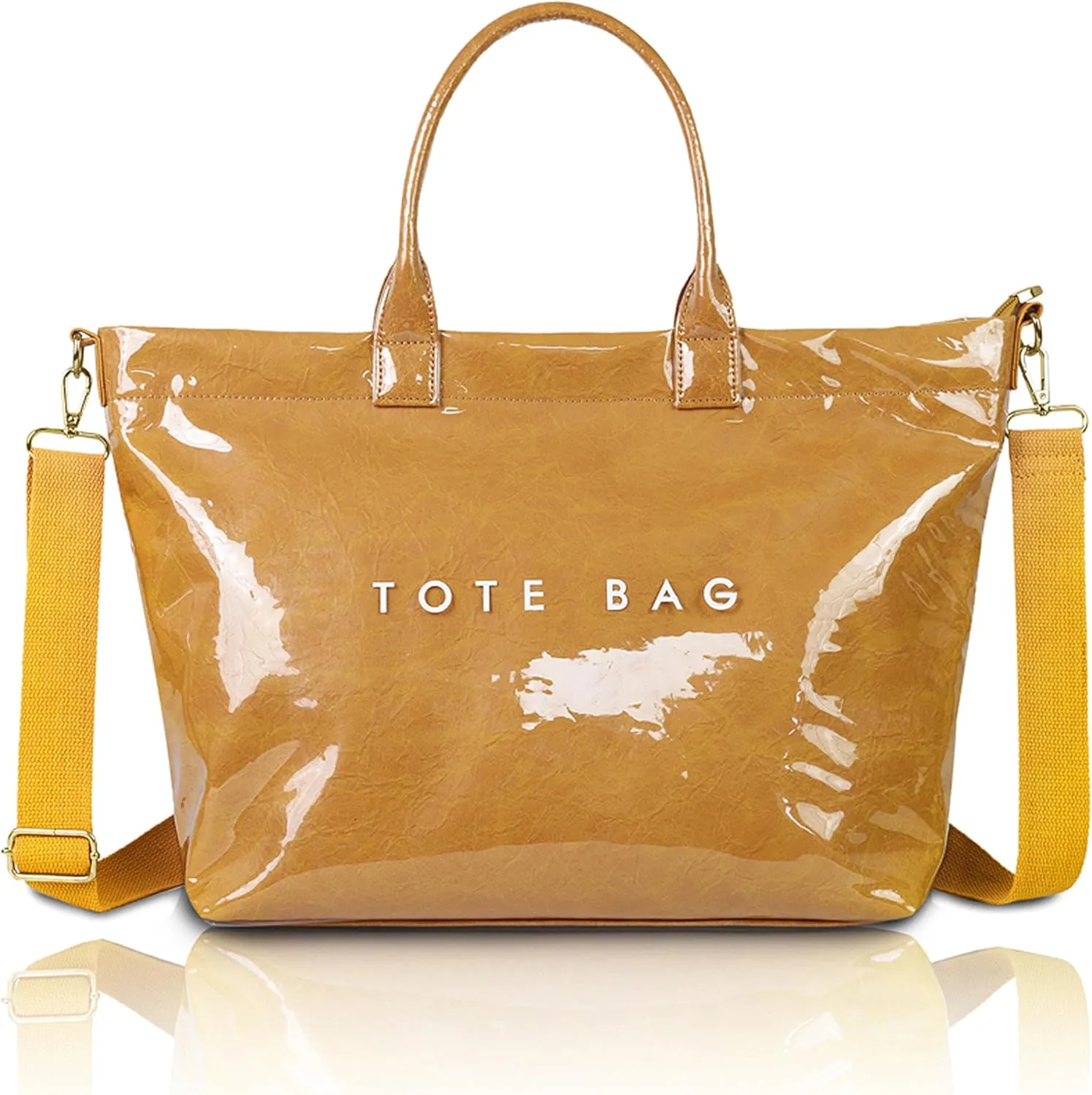 Large PVC Tote Bag for Women Letters Print Handbags Kraft Paper Shoulder Bag for Work Travel