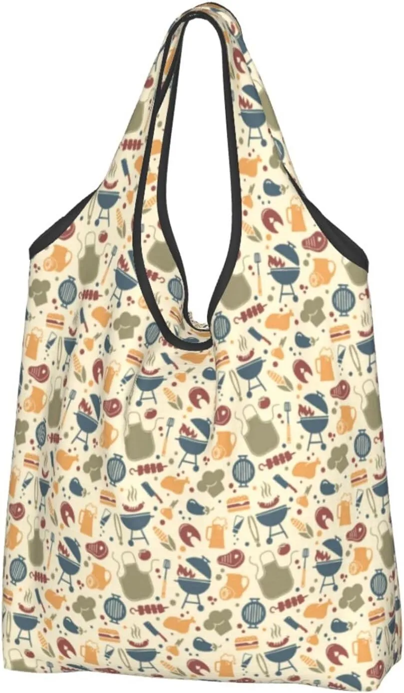 Large Tote Bag for Women - Lightweight Barbecue And Grill Reusable Grocery Bags Foldable, Shopping Bags for Groceries, Cloth Bags Work Beach Travel with Handles