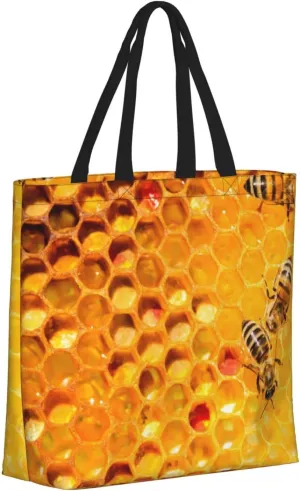 Large Tote Bag For Women - Reusable The Tote Bag With Zipper, Beach Bags For Women, Bees on Hive Honeycomb Mom Bag For Mom Suitable For Hospital Beach Travel Shopping