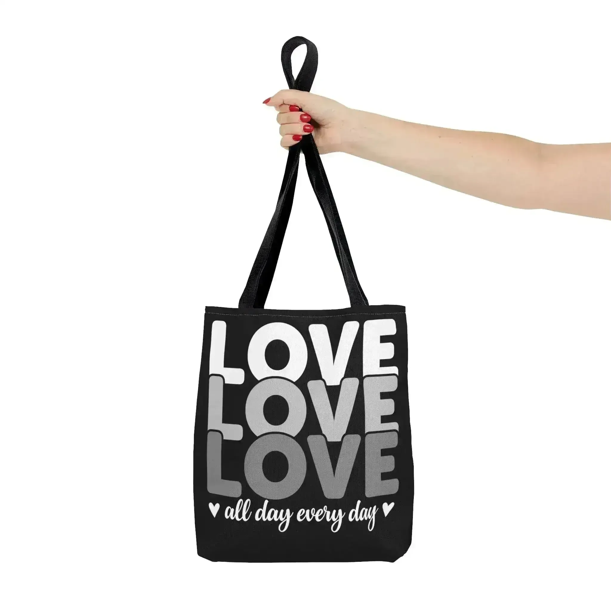 Large Tote Bag Love All Day Every Day White Grey Print