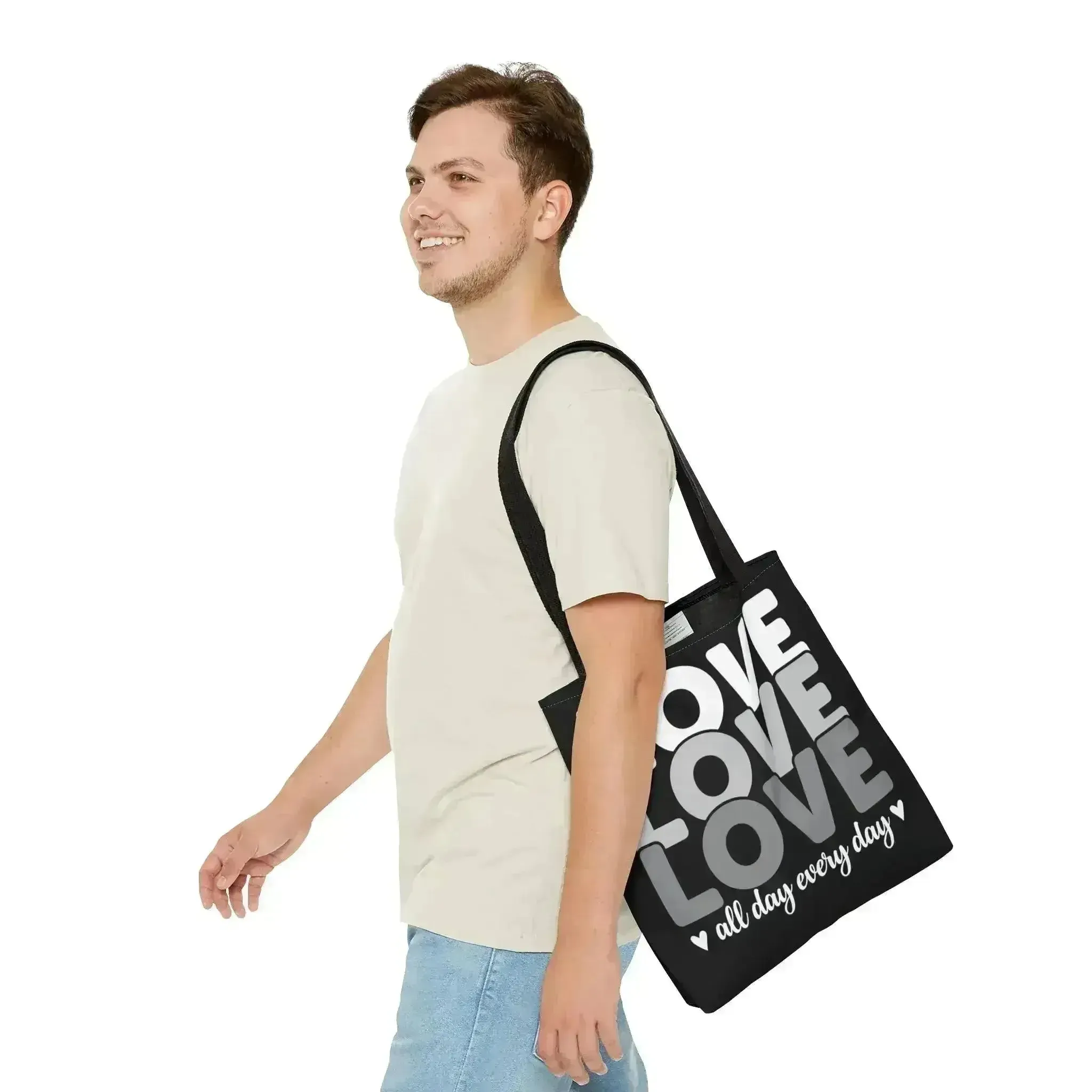 Large Tote Bag Love All Day Every Day White Grey Print