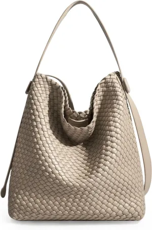 Large Woven Tote Bag Vegan Leather Shoulder Bag for Women Fashion Travel Shopper Bag Top Handle Handbag and Purse