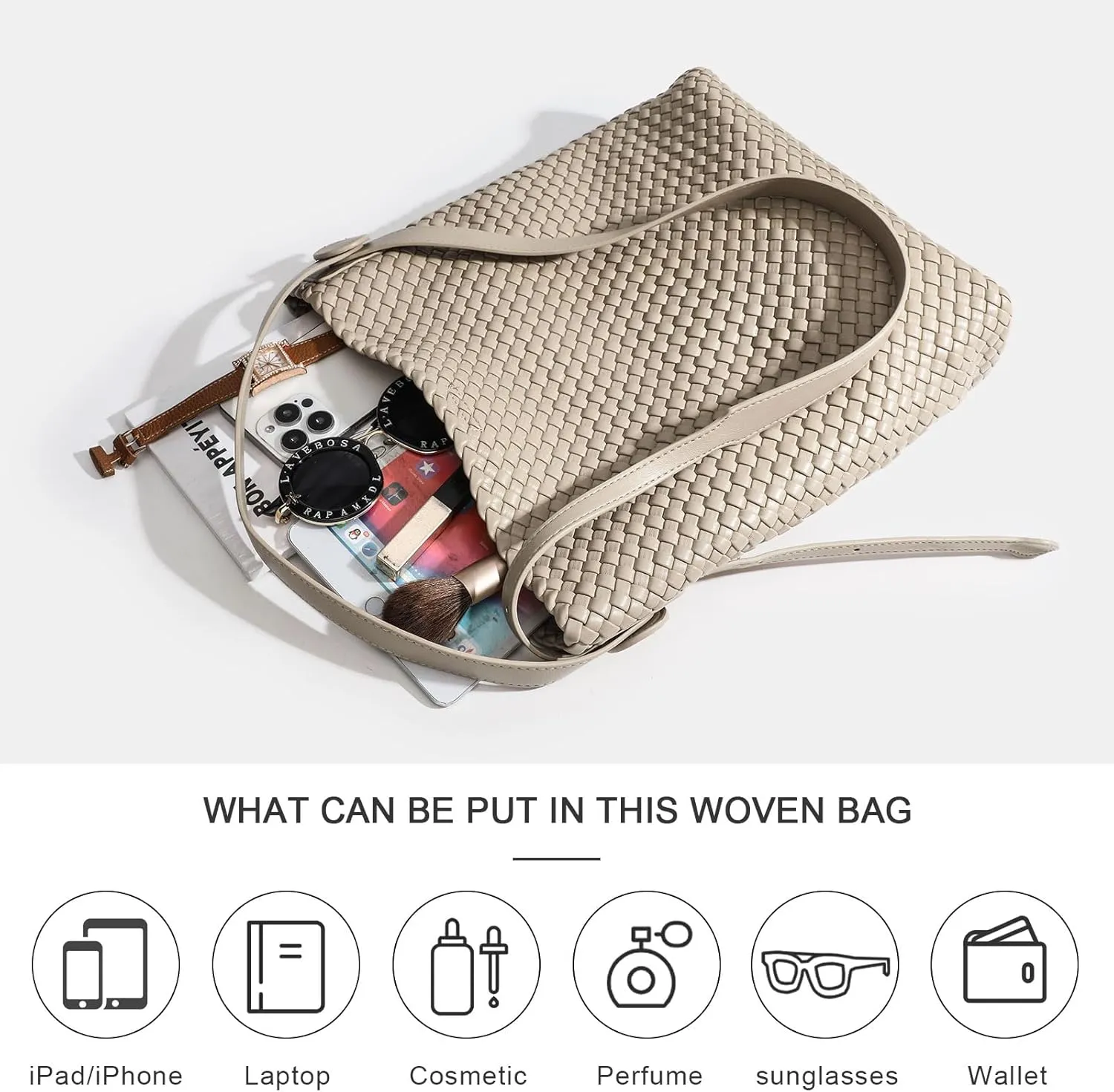 Large Woven Tote Bag Vegan Leather Shoulder Bag for Women Fashion Travel Shopper Bag Top Handle Handbag and Purse