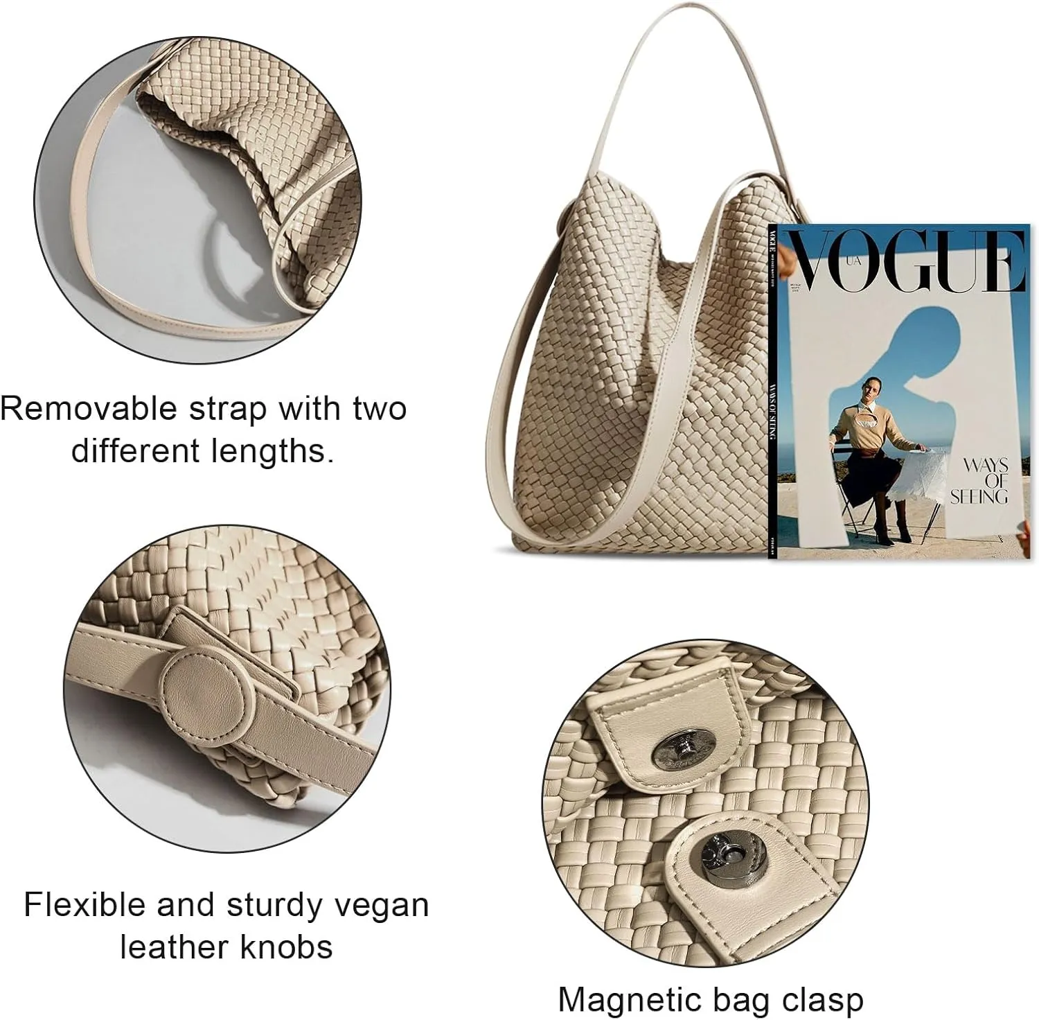 Large Woven Tote Bag Vegan Leather Shoulder Bag for Women Fashion Travel Shopper Bag Top Handle Handbag and Purse
