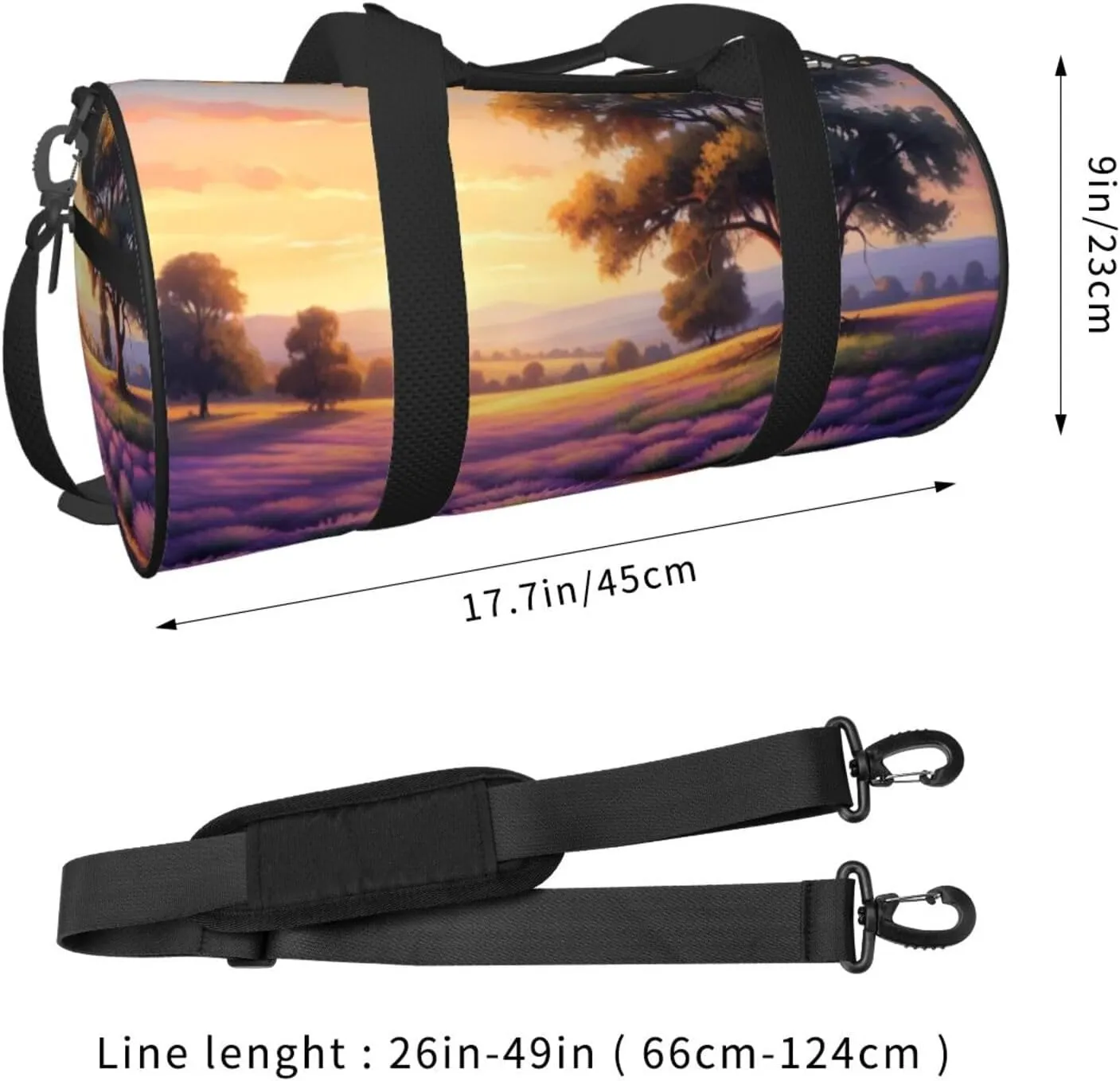 Lavender Meadow at Sunset Spring Printed Travel Bag,Round Personal Item Storage bag,Foldie Duffel Bag for Traveling Vacation,Fitness,Sports