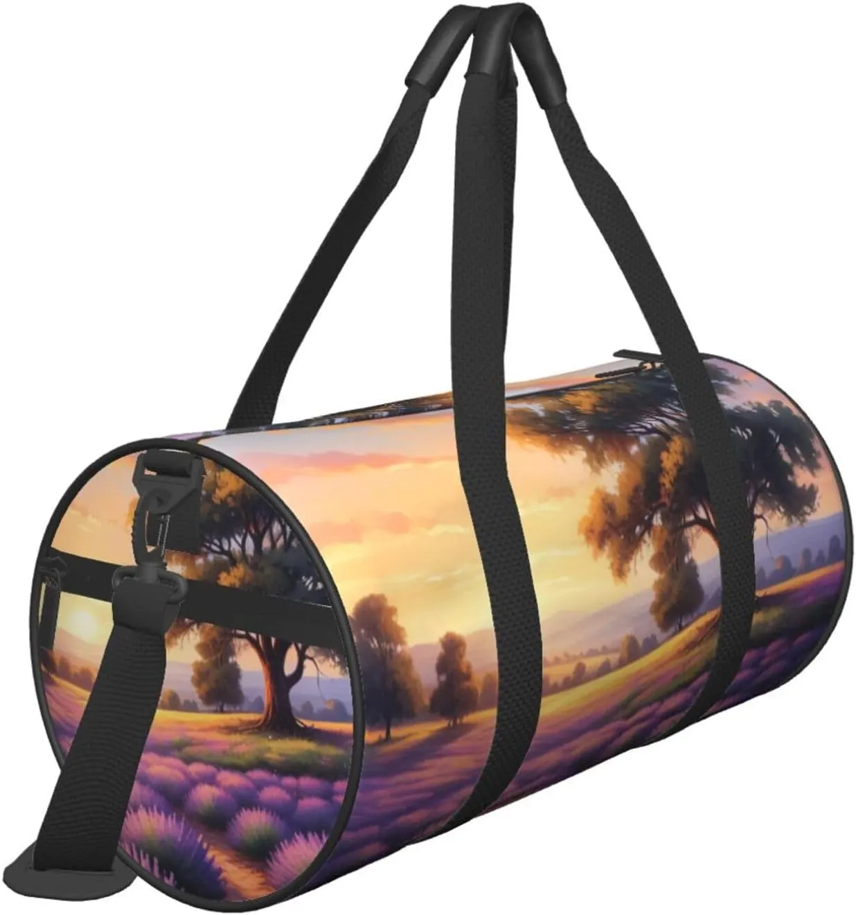 Lavender Meadow at Sunset Spring Printed Travel Bag,Round Personal Item Storage bag,Foldie Duffel Bag for Traveling Vacation,Fitness,Sports