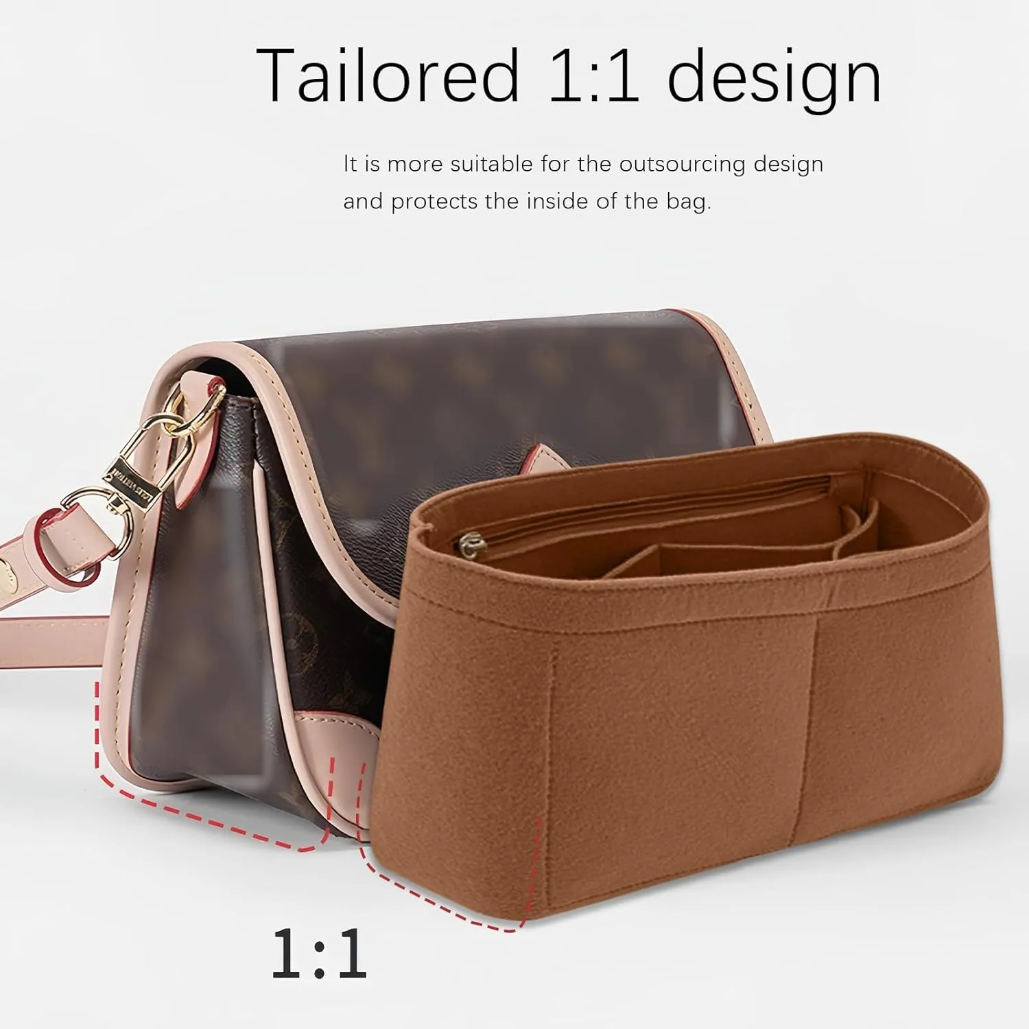Lckaey bag Organizer for new Diane stick liner bag storage and sorting bag Felt Insert Organizer Y082-camel