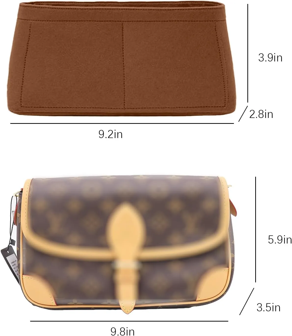 Lckaey bag Organizer for new Diane stick liner bag storage and sorting bag Felt Insert Organizer Y082-camel