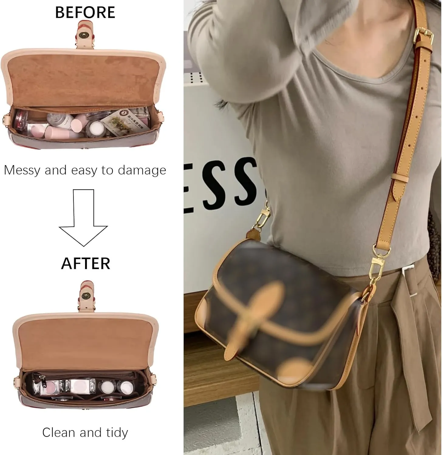 Lckaey bag Organizer for new Diane stick liner bag storage and sorting bag Felt Insert Organizer Y082-camel