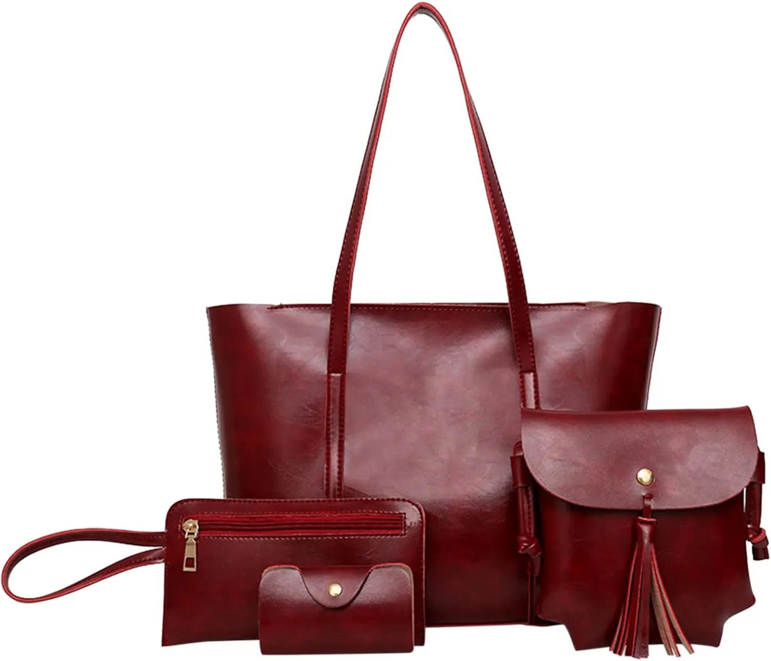 Leather Casual Women Handbag 4 Piece Set Shoulder Bag Handbag Rolling Sewing compatible with Machine Tote with