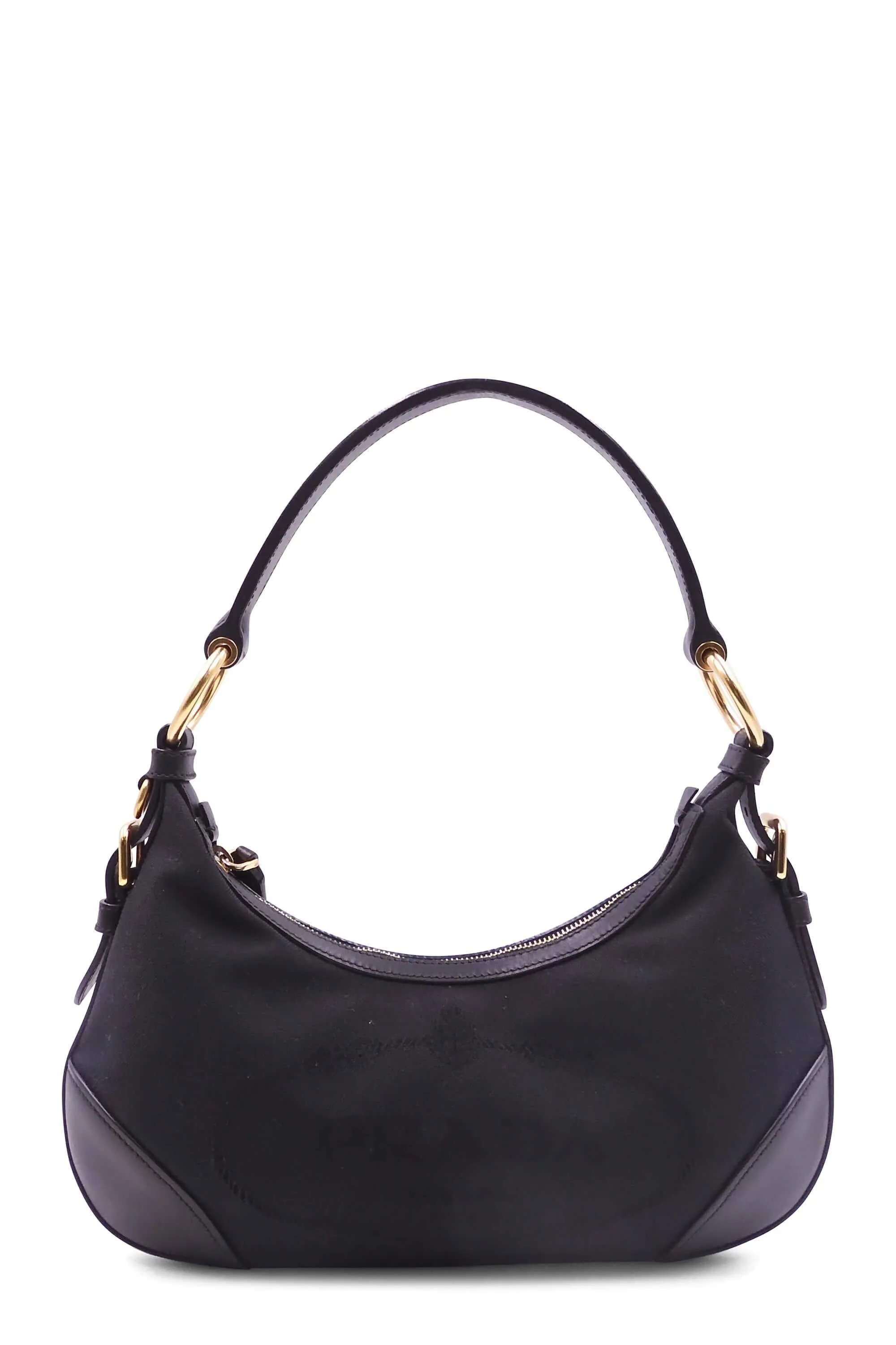 Leather-Trimmed Jacquard Canvas Hobo Black
