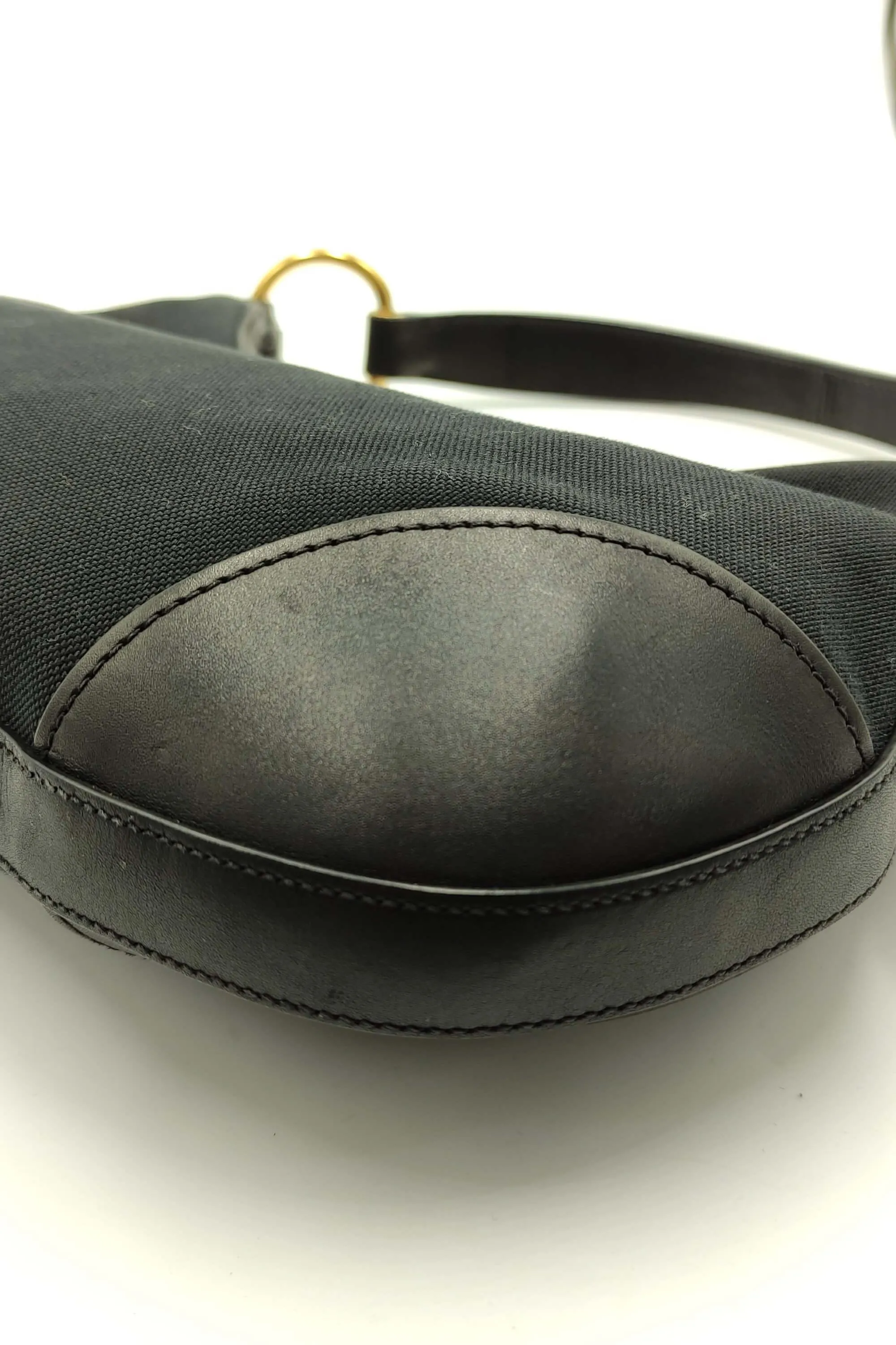 Leather-Trimmed Jacquard Canvas Hobo Black