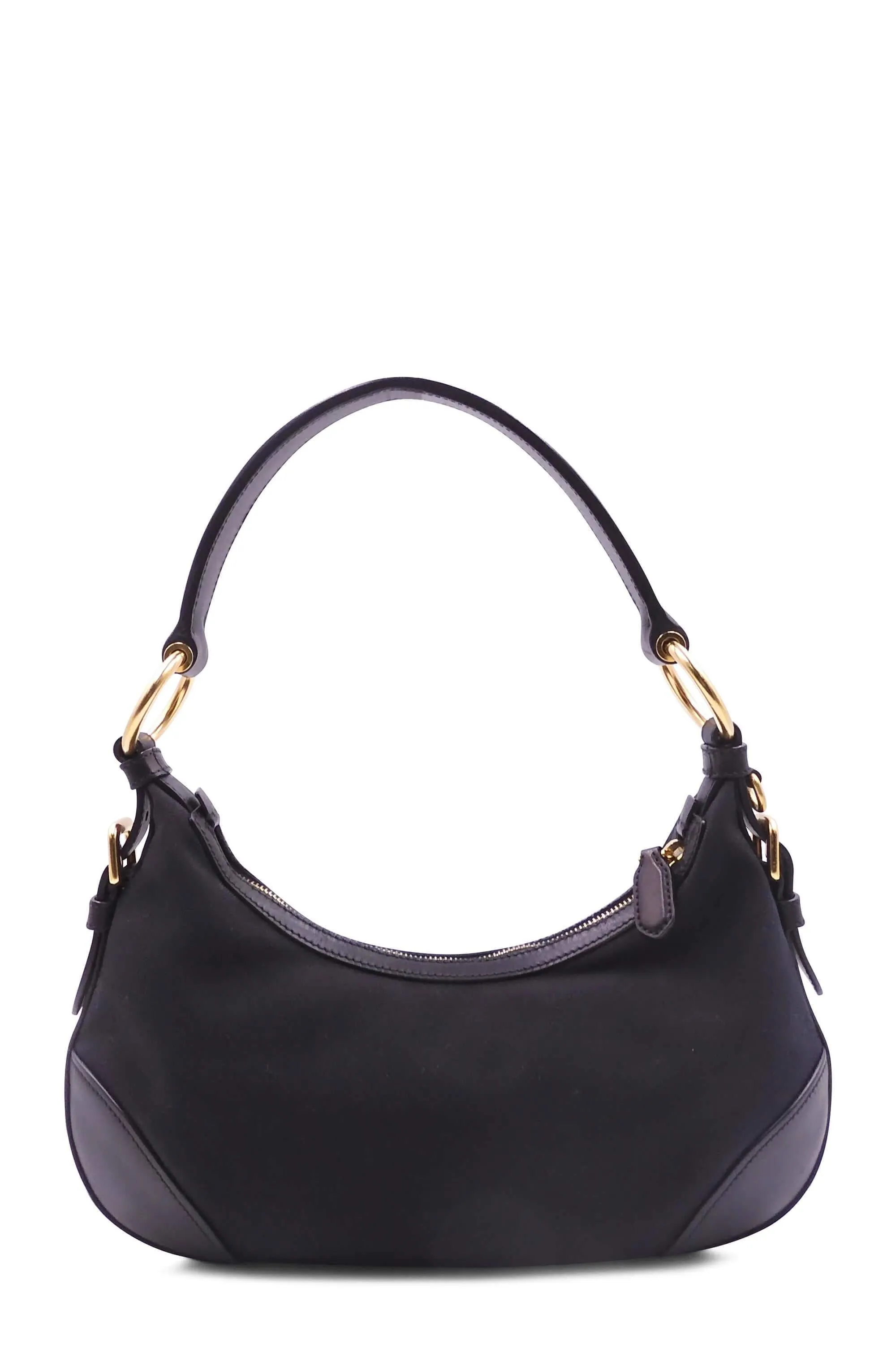 Leather-Trimmed Jacquard Canvas Hobo Black