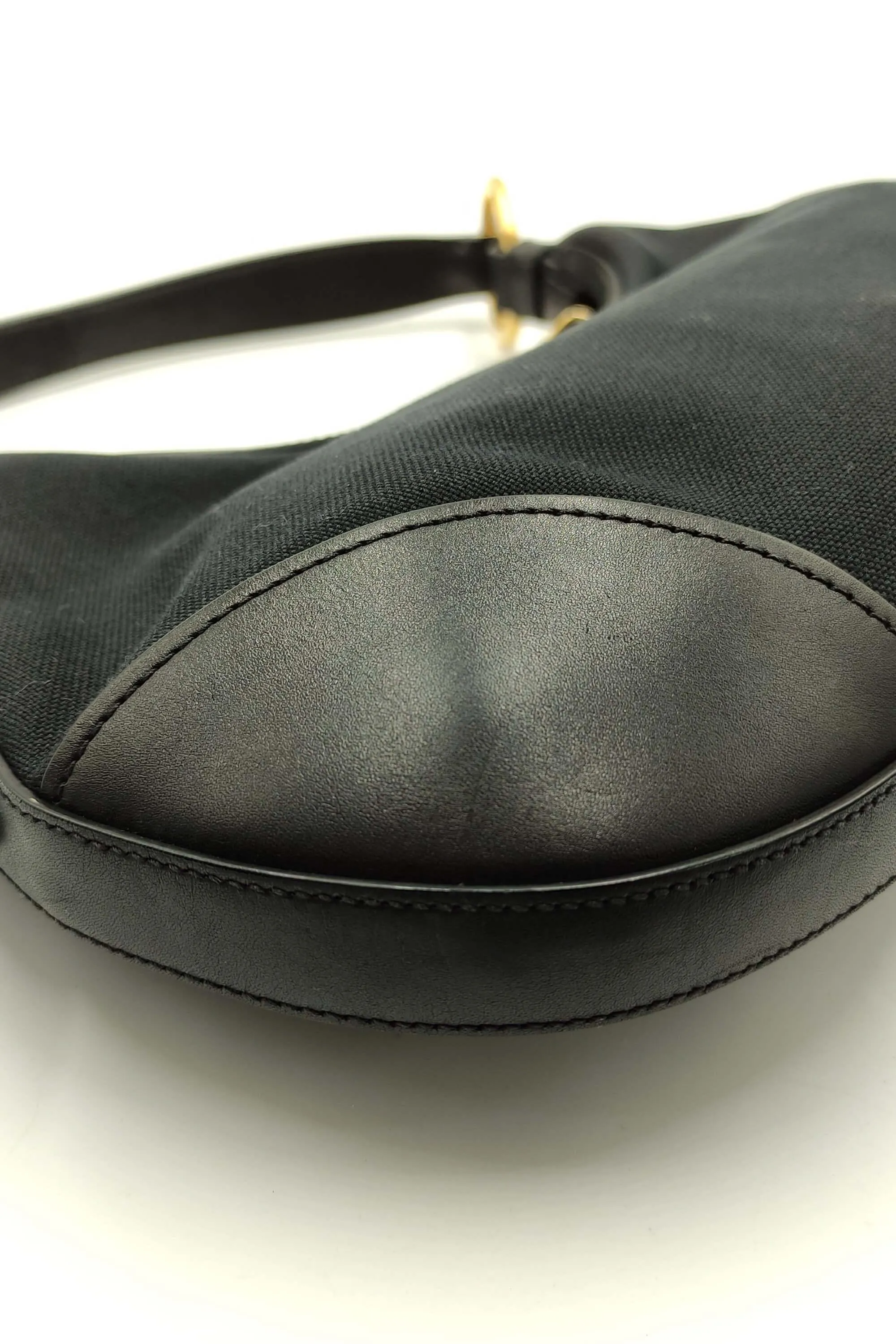 Leather-Trimmed Jacquard Canvas Hobo Black