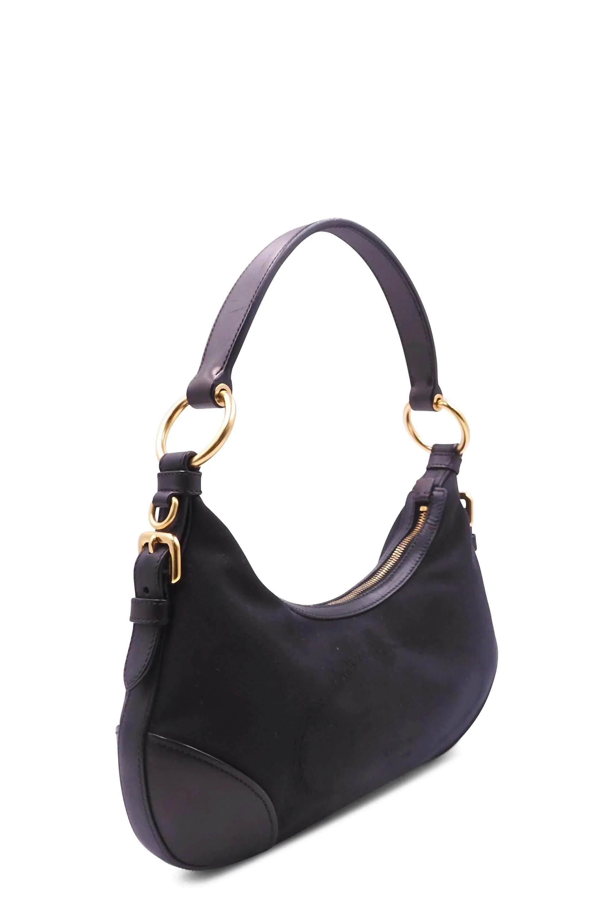 Leather-Trimmed Jacquard Canvas Hobo Black