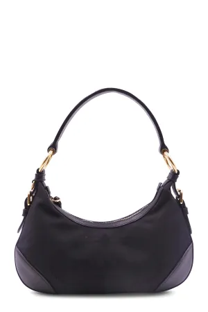 Leather-Trimmed Jacquard Canvas Hobo Black