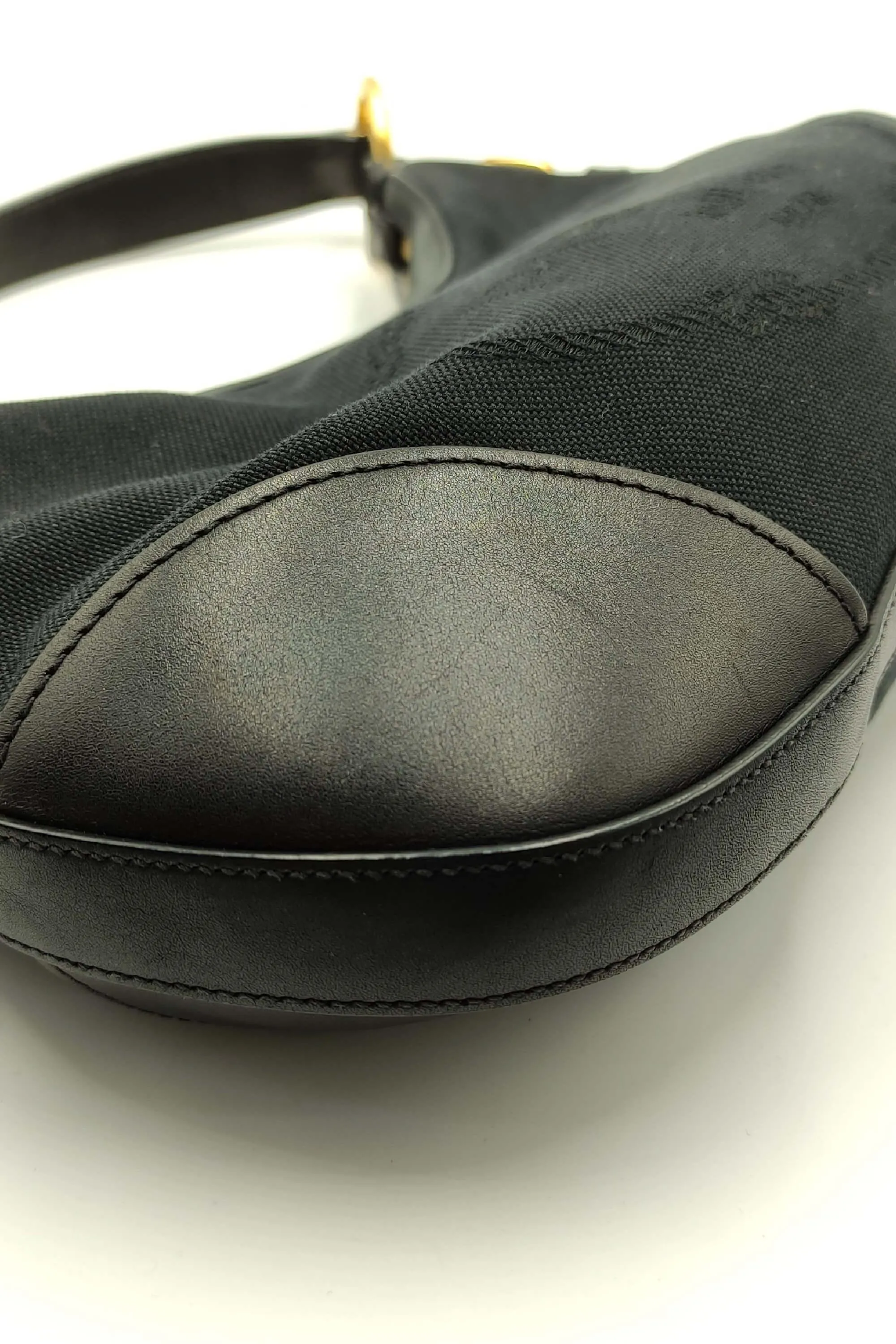Leather-Trimmed Jacquard Canvas Hobo Black