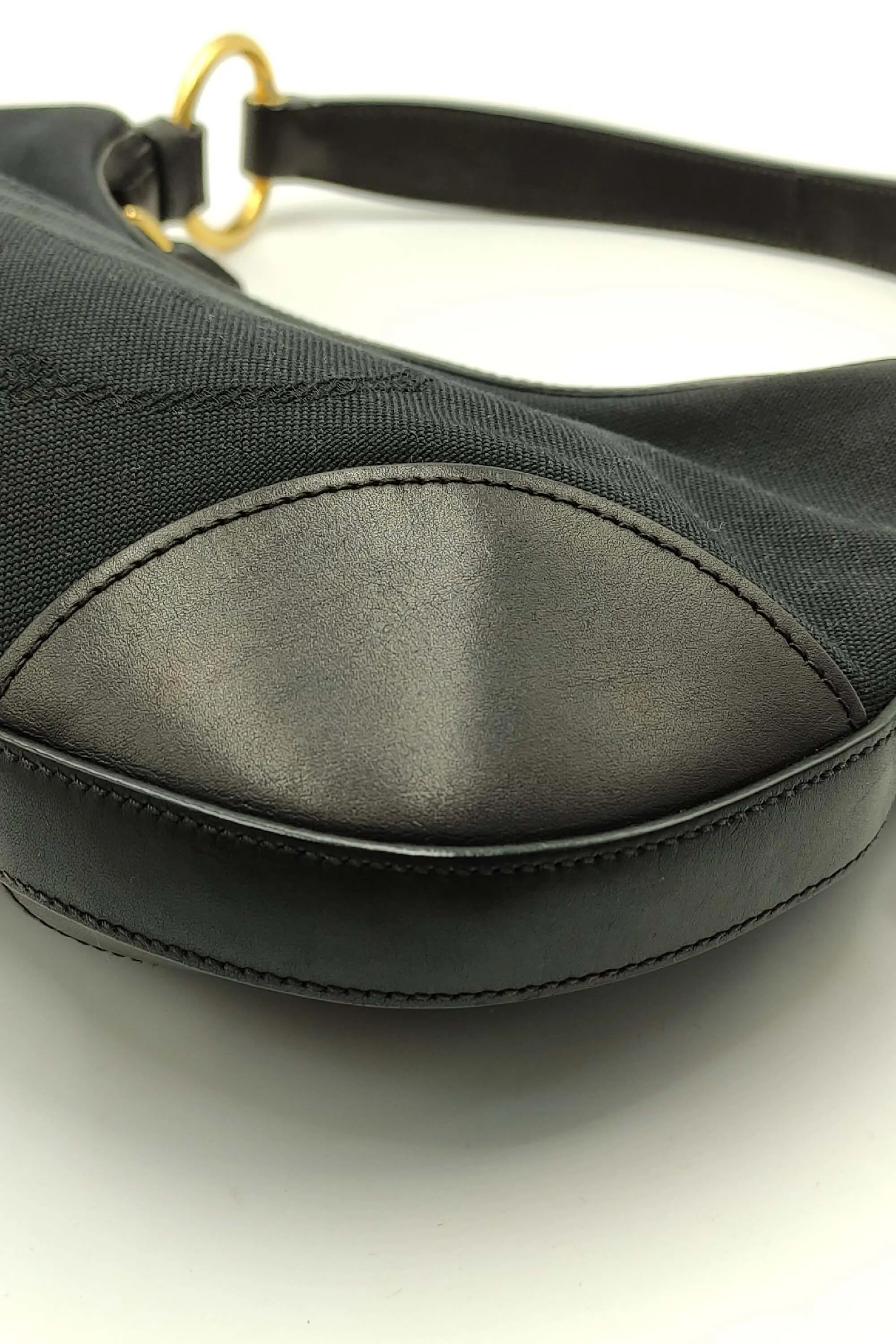 Leather-Trimmed Jacquard Canvas Hobo Black