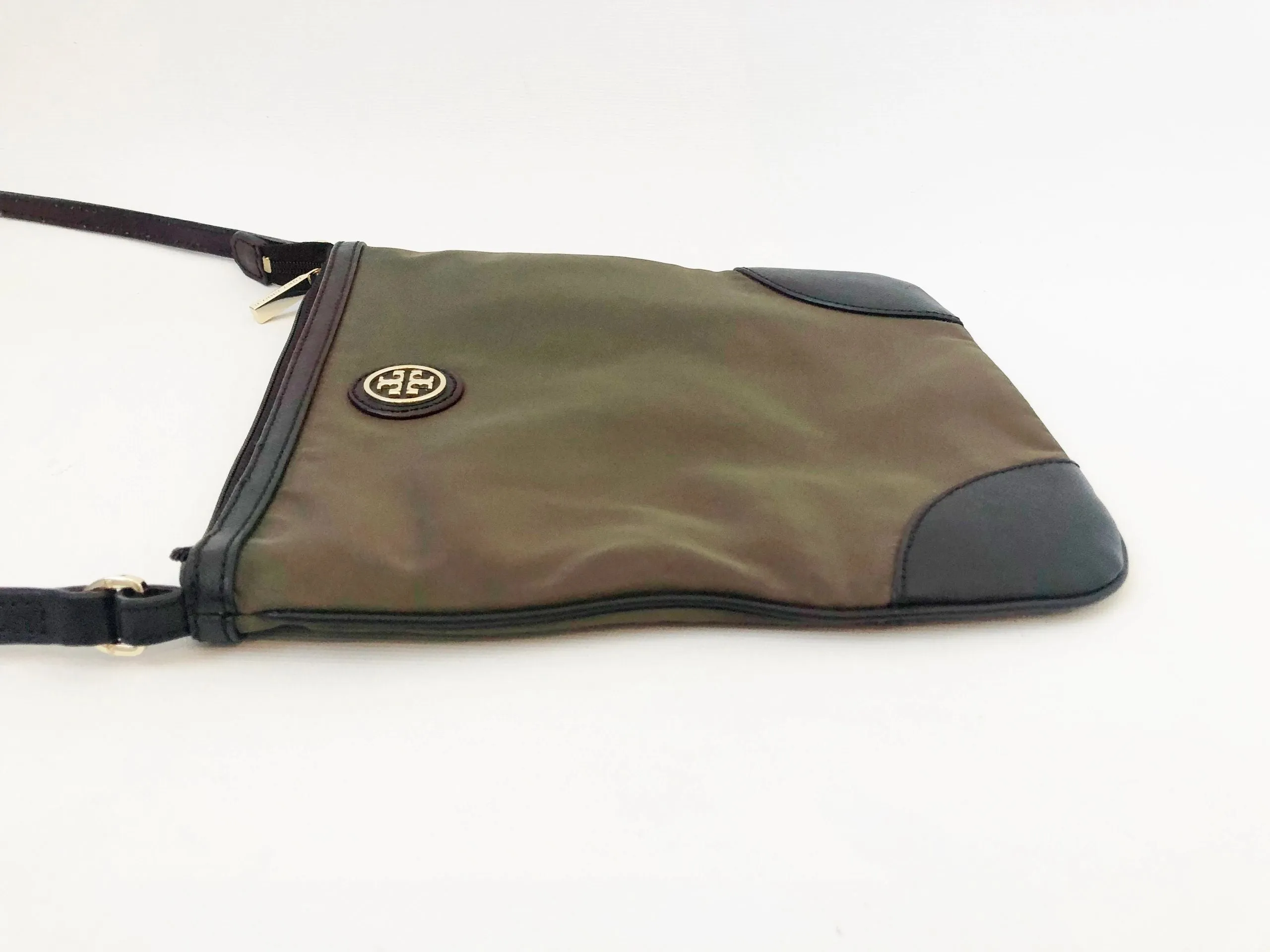 Leather Trimmed Nylon Crossbody Bag
