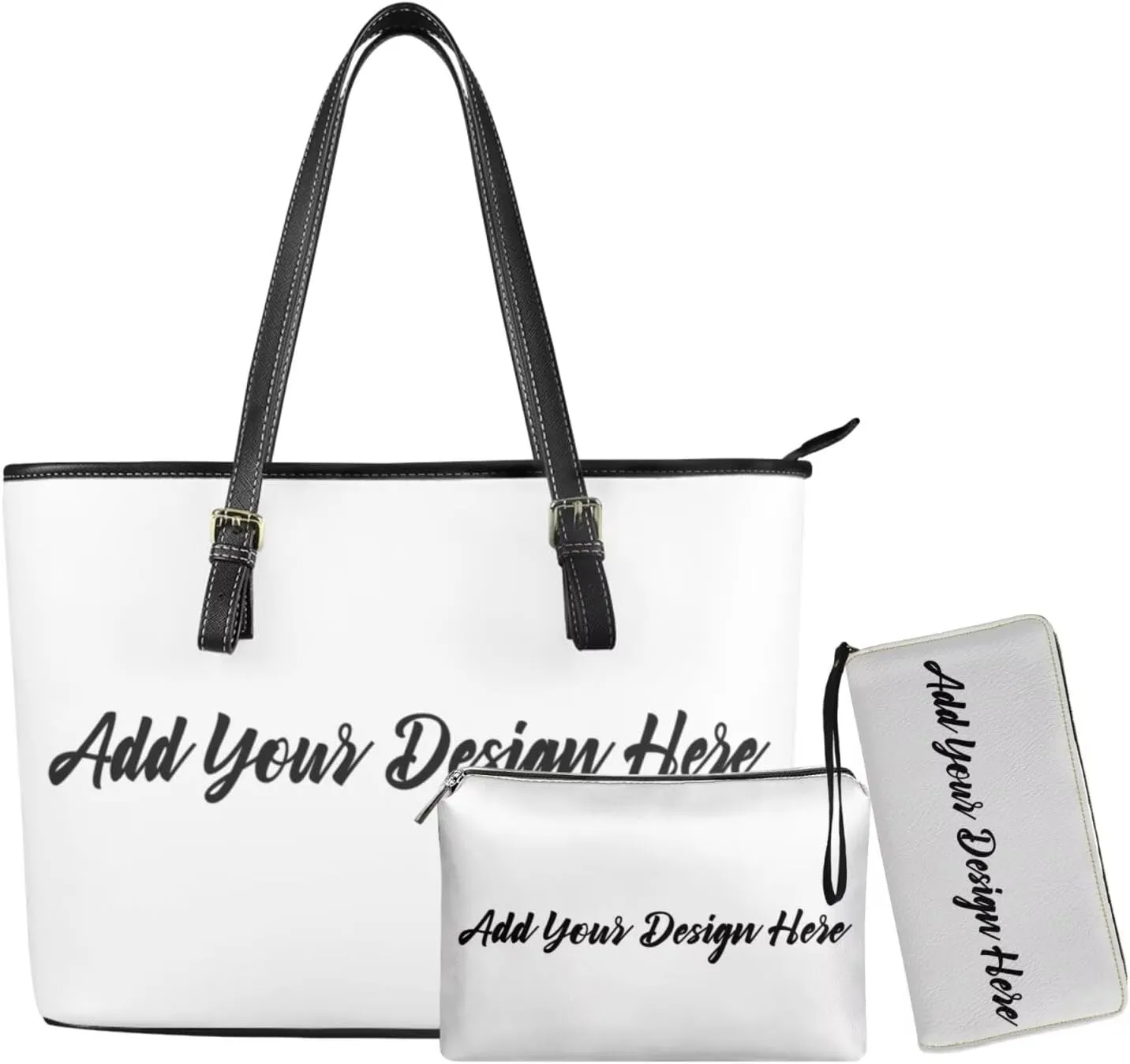 Leather Work Bag for Women Tote Bags with Clutch Makeup Travel Bag and Long Wallet 3 Piece Set