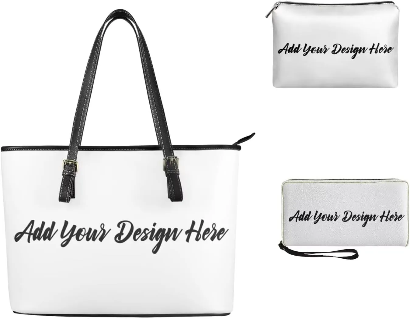 Leather Work Bag for Women Tote Bags with Clutch Makeup Travel Bag and Long Wallet 3 Piece Set