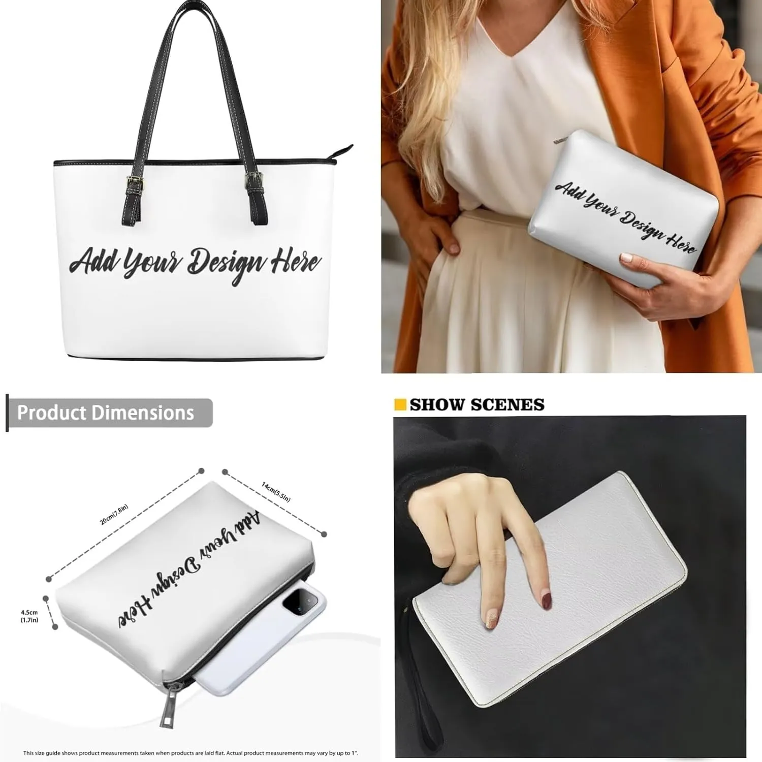 Leather Work Bag for Women Tote Bags with Clutch Makeup Travel Bag and Long Wallet 3 Piece Set