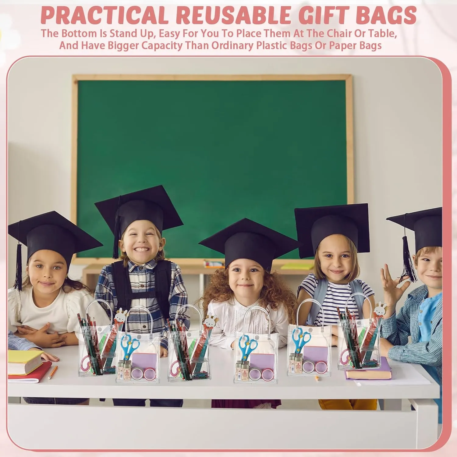 LEIFIDE 50 Pcs Clear Plastic Gift Bags with Handles PVC Reusable Transparent Totes Bags for Shopping Goodie Candy School Birthday Party(5.1 x 5.9 x 2.7 Inch)