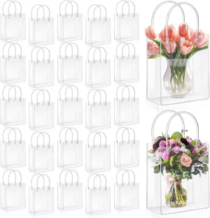 LEIFIDE 50 Pcs Clear Plastic Gift Bags with Handles PVC Reusable Transparent Totes Bags for Shopping Goodie Candy School Birthday Party(5.1 x 5.9 x 2.7 Inch)
