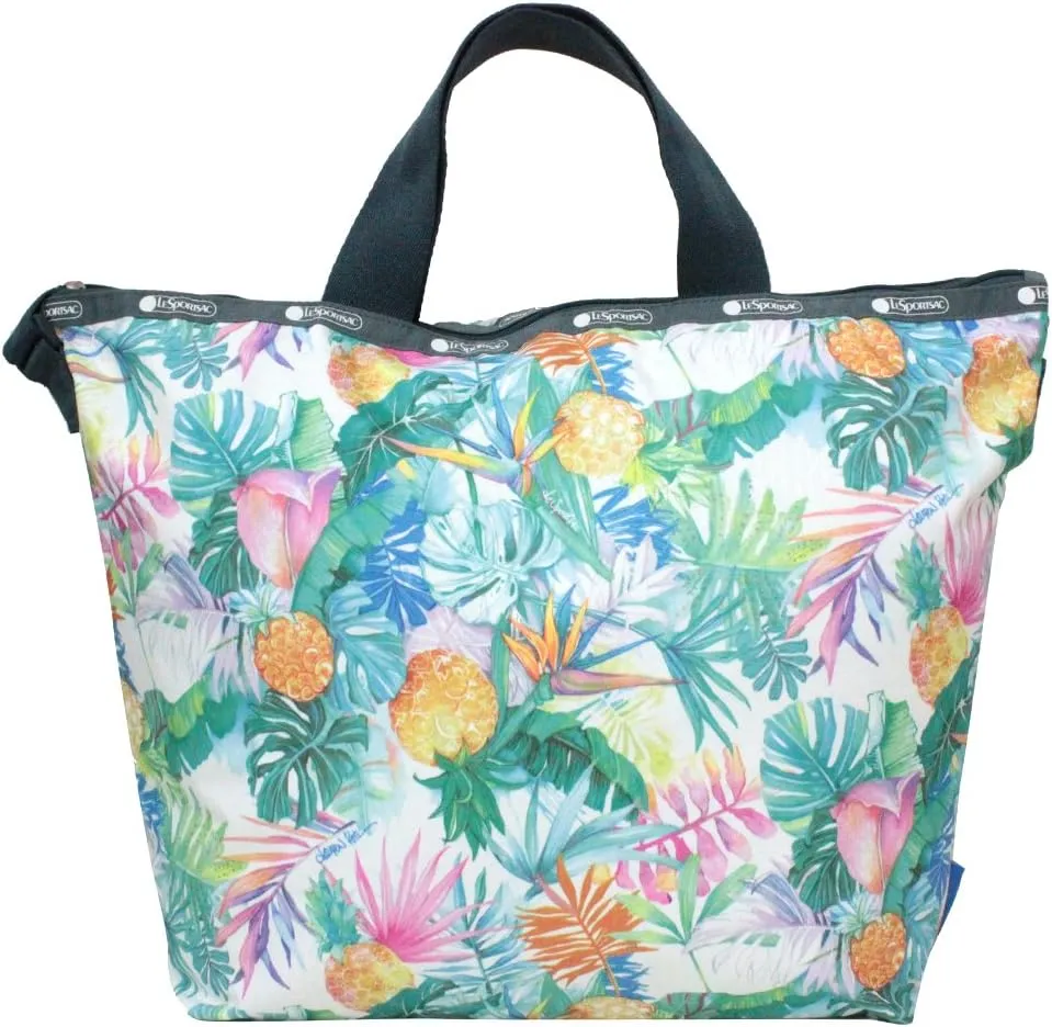 LeSportsac Lauren Roth Uluwehi HAWAII EXCLUSIVE Easy Carry Tote Crossbody   Top Handle Handbag, Style 2431/Color K605, Vibrant Tropical Flowers & Pineapples, Lauren Roth Signature Printed on Pattern
