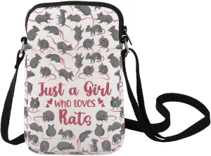 LEVLO Funny Rat Crossbody Bag Animal Lover Gift Just A Girl Who Loves Rats Shoulder Bag Rat Lover Gift