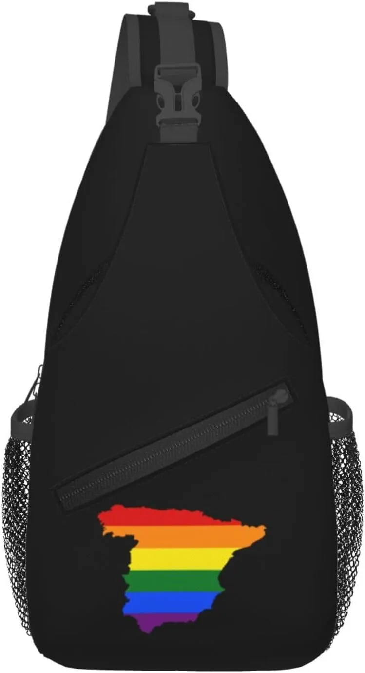 LGBT Flag Map Of Spain Crossbody Bags For Women Men Chest Backpack Gym Shoulder Bag Travel Outdoor Sports Casual Crossbody Bags