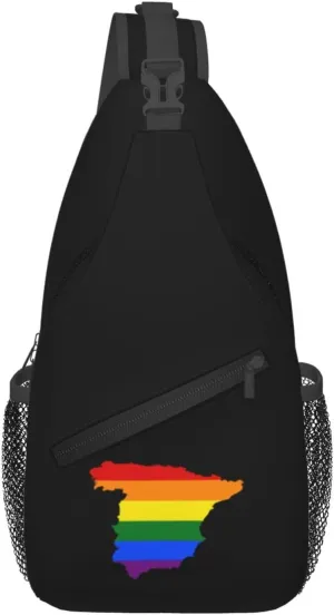 LGBT Flag Map Of Spain Crossbody Bags For Women Men Chest Backpack Gym Shoulder Bag Travel Outdoor Sports Casual Crossbody Bags