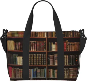 library bookshelf art Printed Travel Duffel Bag for Men Women Shoulder Weekender Overnight Bags for for Beach Swim Sports Gym