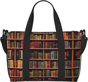 Library Bookshelf Book Versatile Personal Item Travel Bags for Women - Spacious Duffel Bags for Traveling, Gym Bags for Men