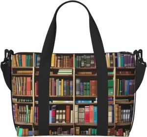 library bookshelf Printed Travel Duffel Bag for Men Women Shoulder Weekender Overnight Bags for for Beach Swim Sports Gym