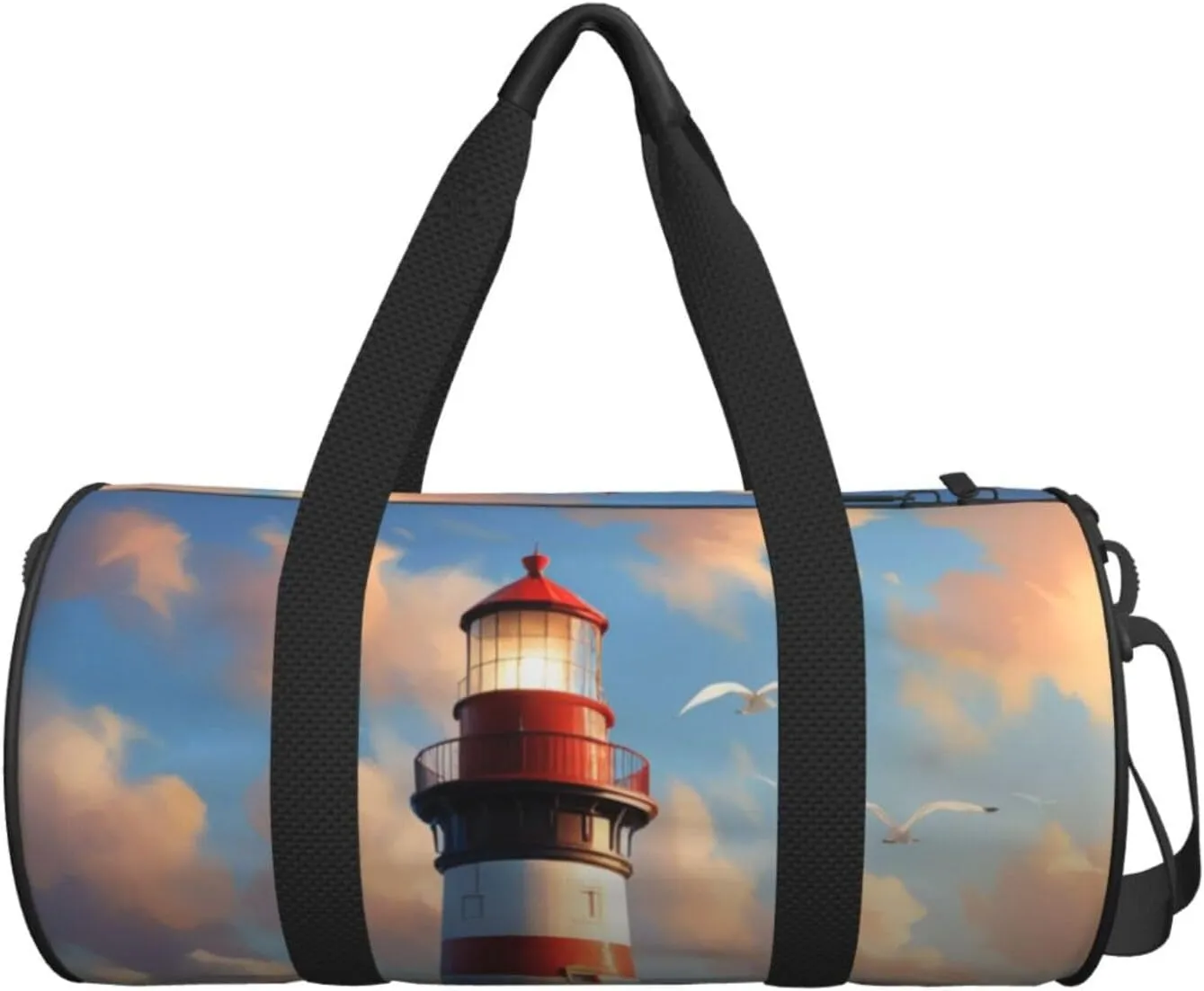 Lighthouse Backdrop Printed Travel Bag,Round Personal Item Storage bag,Foldie Duffel Bag for Traveling Vacation,Fitness,Sports
