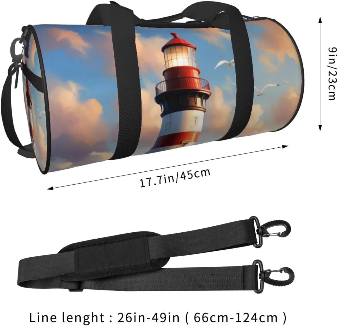 Lighthouse Backdrop Printed Travel Bag,Round Personal Item Storage bag,Foldie Duffel Bag for Traveling Vacation,Fitness,Sports