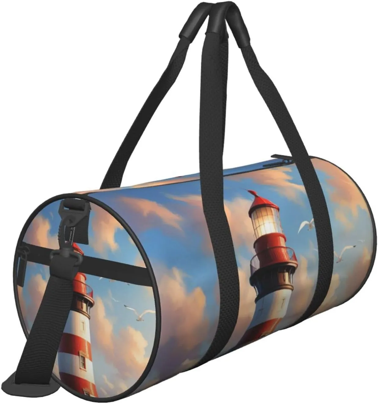 Lighthouse Backdrop Printed Travel Bag,Round Personal Item Storage bag,Foldie Duffel Bag for Traveling Vacation,Fitness,Sports