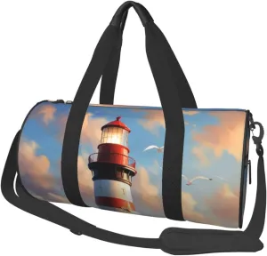 Lighthouse Backdrop Printed Travel Bag,Round Personal Item Storage bag,Foldie Duffel Bag for Traveling Vacation,Fitness,Sports