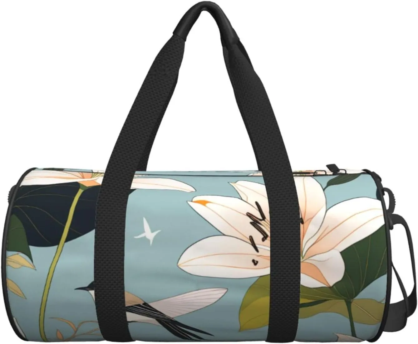 Lily Flowers Birds Printed Travel Bag,Round Personal Item Storage bag,Foldie Duffel Bag for Traveling Vacation,Fitness,Sports