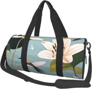 Lily Flowers Birds Printed Travel Bag,Round Personal Item Storage bag,Foldie Duffel Bag for Traveling Vacation,Fitness,Sports