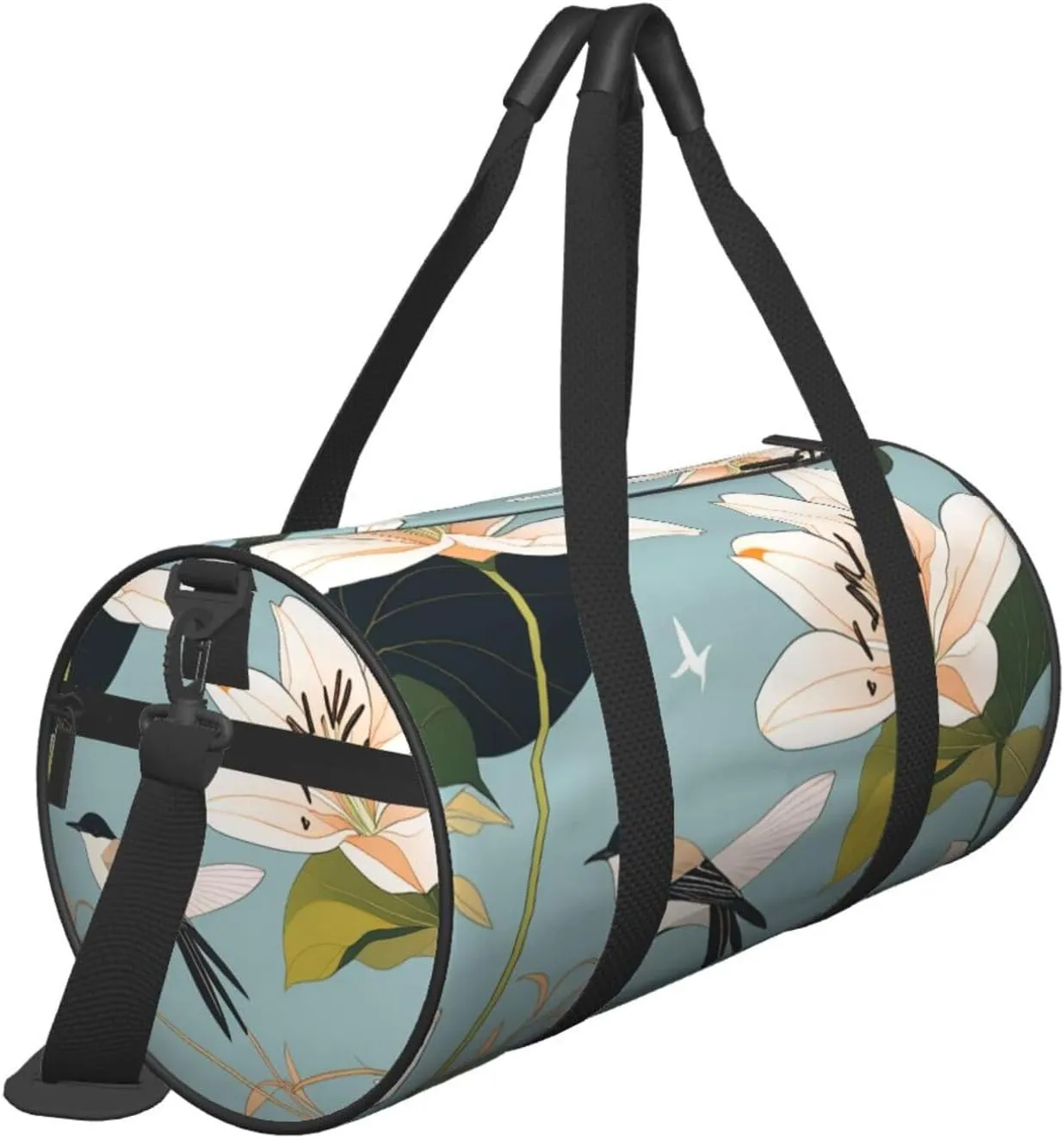 Lily Flowers Birds Printed Travel Bag,Round Personal Item Storage bag,Foldie Duffel Bag for Traveling Vacation,Fitness,Sports