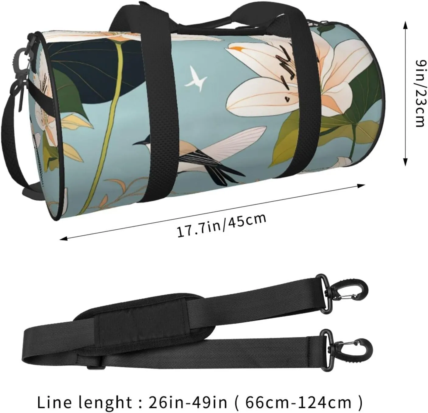 Lily Flowers Birds Printed Travel Bag,Round Personal Item Storage bag,Foldie Duffel Bag for Traveling Vacation,Fitness,Sports