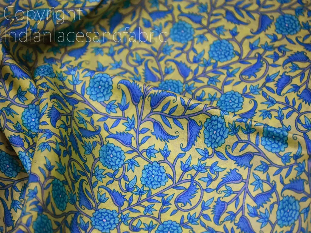 Lime Green Indian Printed Sari Soft Pure Silk Fabric by the yard Wedding Dresses Bridesmaid Party Costumes Saree DIY Crafting Drapery Sewing