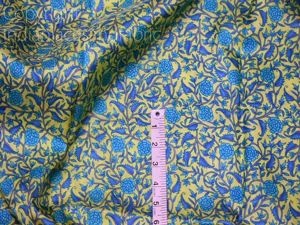 Lime Green Indian Printed Sari Soft Pure Silk Fabric by the yard Wedding Dresses Bridesmaid Party Costumes Saree DIY Crafting Drapery Sewing